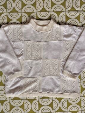 White Granny Square Patchwork Knit Sweater